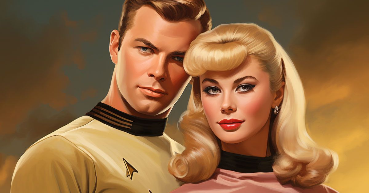An AI-generated image of a Starfleet Captain with an attractive woman.