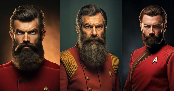 An AI-generated image of Star Trek offices with beards.