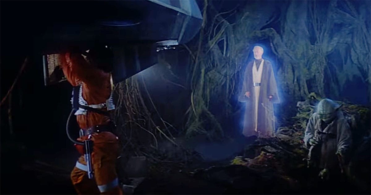 Luke Skywalker attacks Darth Vader during their lightsaber duel in "The Empire Strikes Back" inside Cloud City