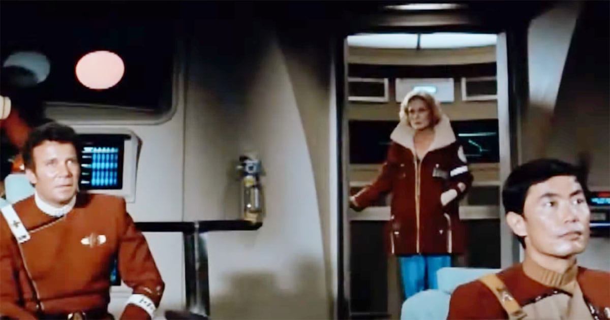 Kirk and Enterprise crew reacting to the Genesis Planet formation in "Star Trek II: The Wrath of Khan"