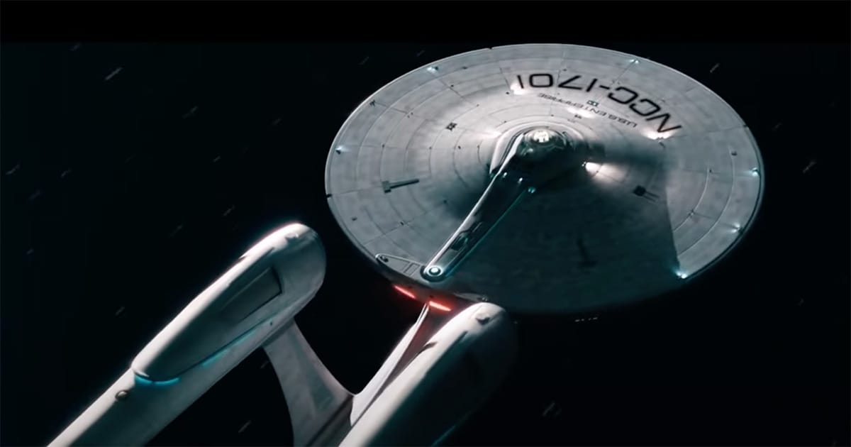 Overhead view of the U.S.S. Enterprise NCC-1701 showing saucer detail and symmetry, reflecting the functional elegance of Matt Jefferies’ original design.