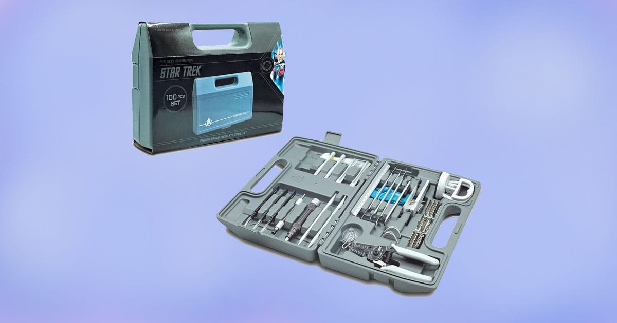 Star Trek The Next Generation engineering field tool kit open with tools and outer case visible.