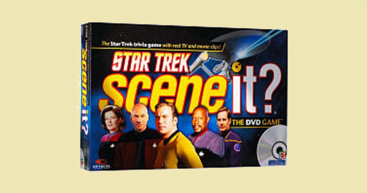 Star Trek Scene It DVD trivia game box featuring captains and scenes from multiple Star Trek series