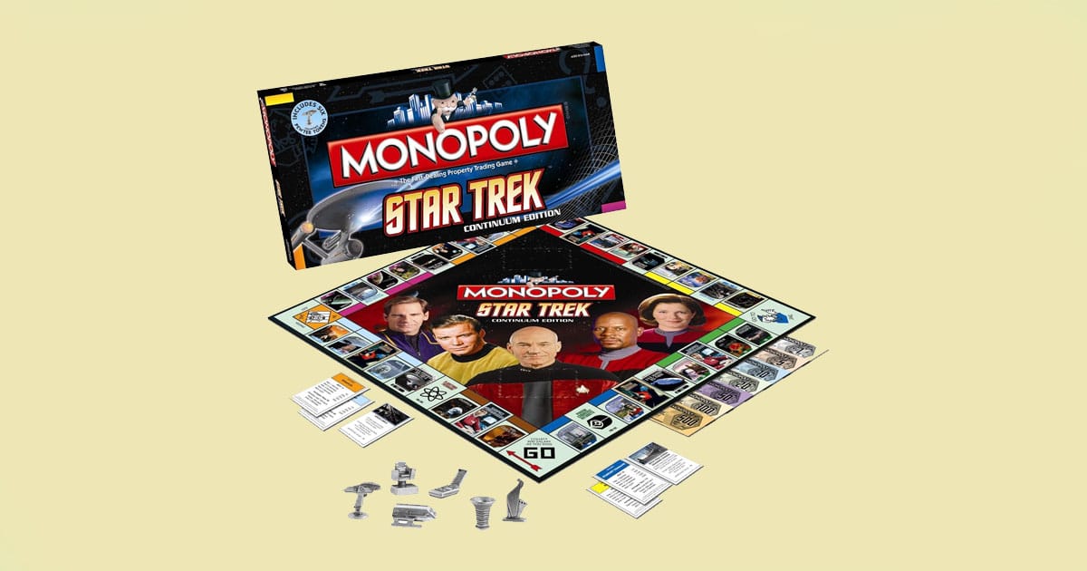 Monopoly Star Trek Continuum Edition board game with character images and themed pewter tokens
