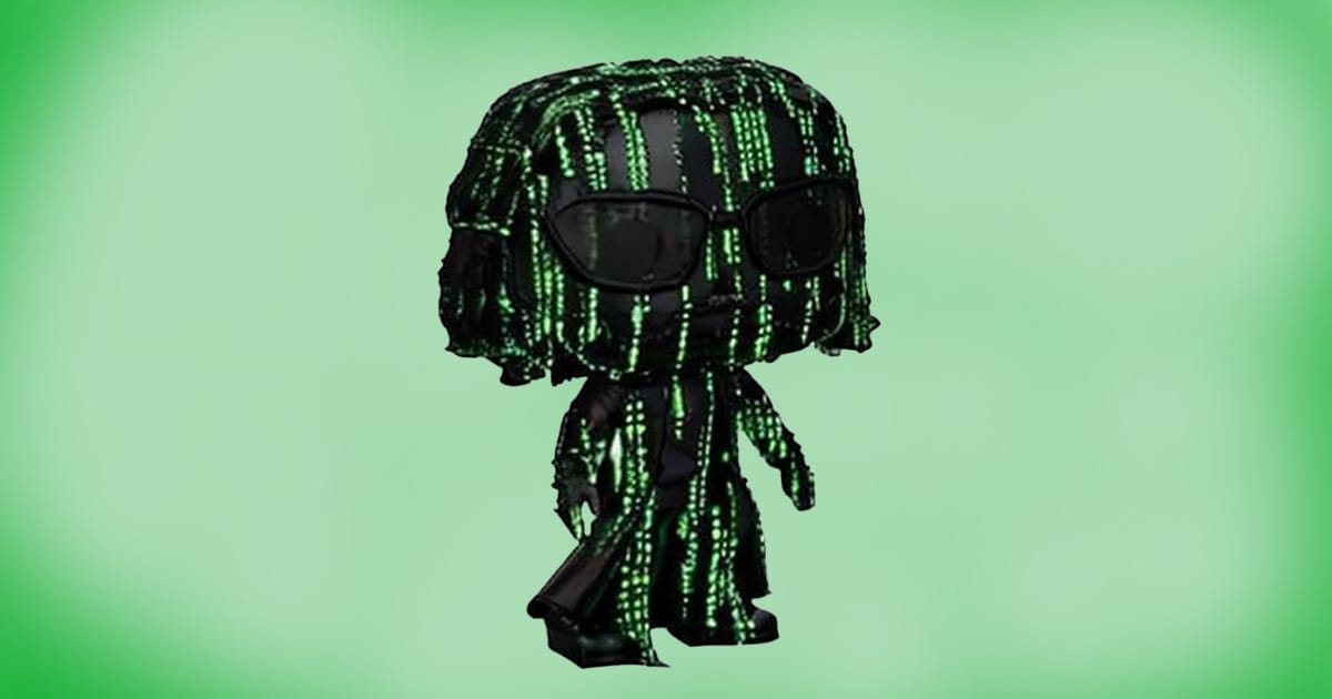 Exclusive Funko POP Neo vinyl figure from The Matrix with green digital code design, collectible toy.