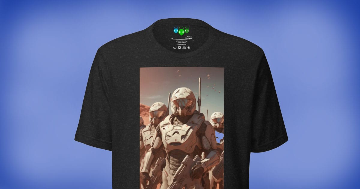 Troopers on Mars science fiction T-shirt with Martian soldiers and futuristic design.