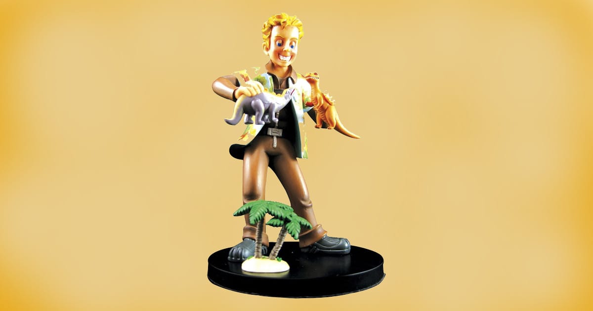 Firefly Hoban Washburne maquette figure with toy dinosaurs and Hawaiian shirt.