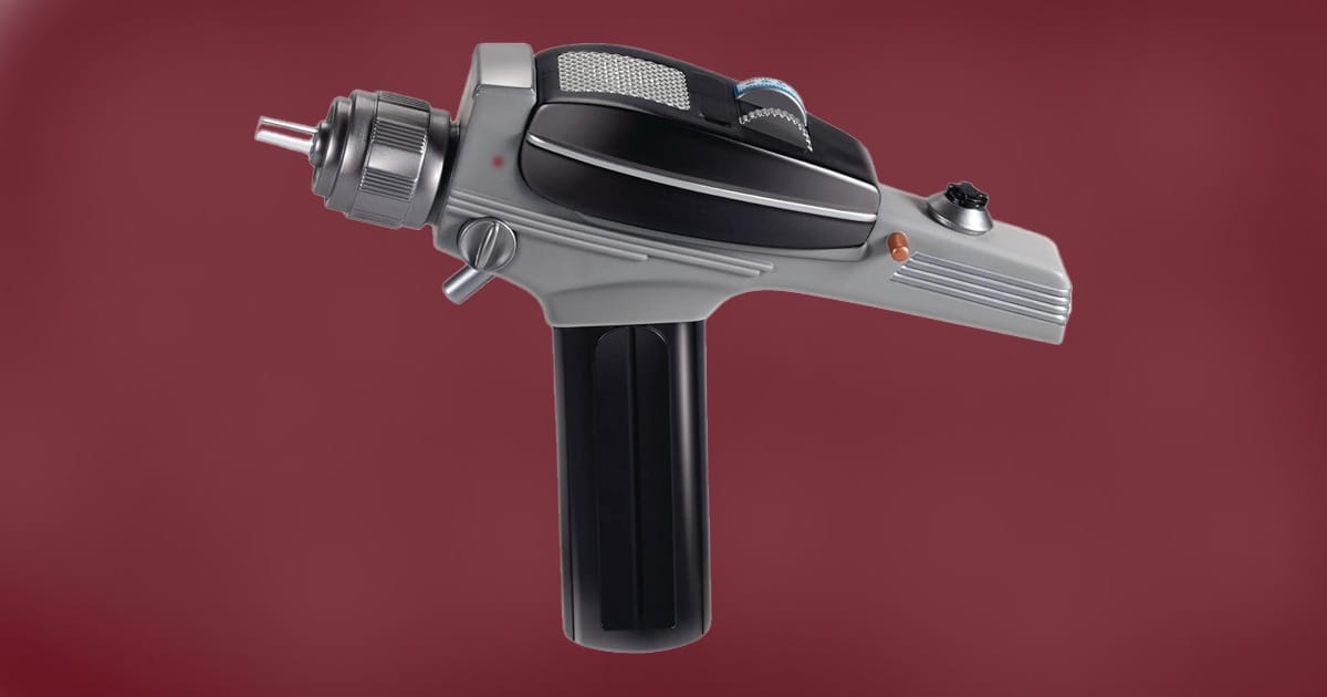 Star Trek Playmates Phaser replica with black handle and silver detailing, inspired by The Original Series.