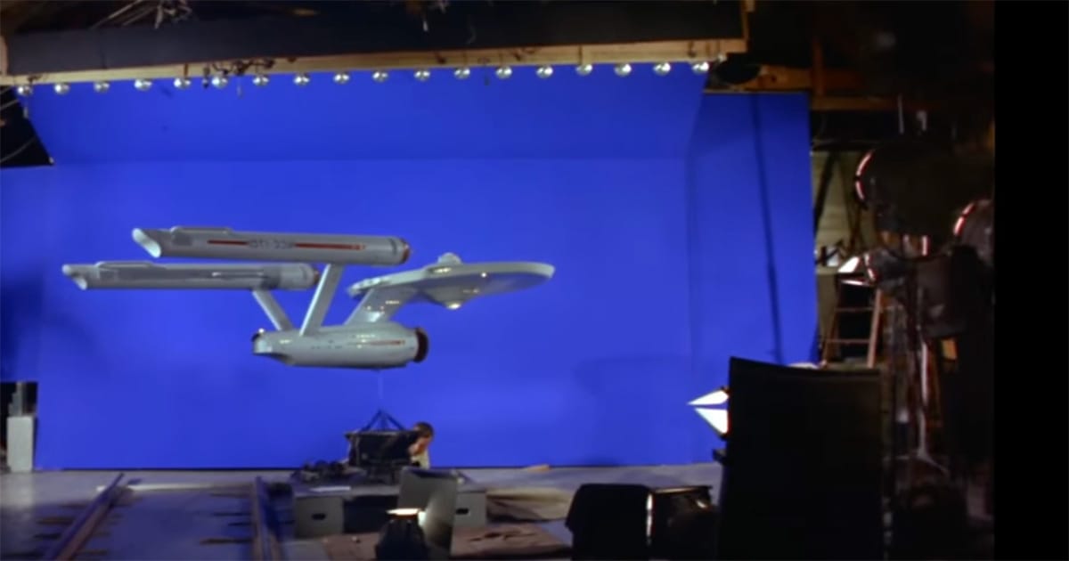 USS Enterprise original studio model filmed against blue screen for "Star Trek" visual effects