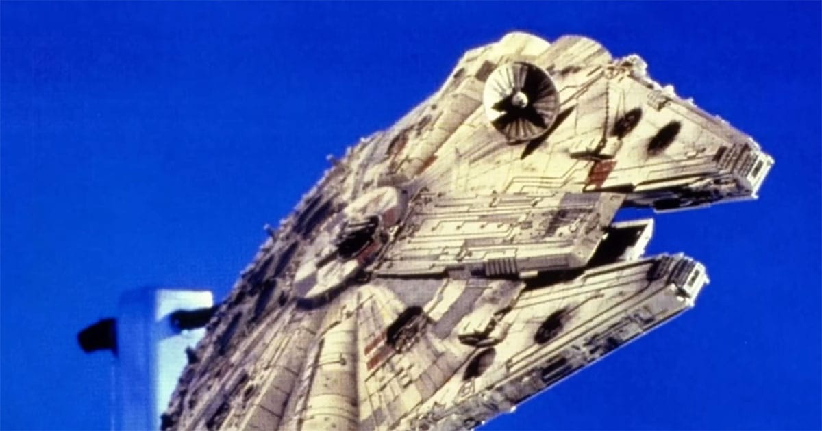 Millennium Falcon original studio model against blue screen for "Star Wars" visual effects