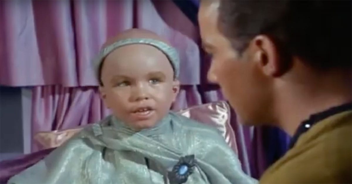 Clint Howard as Balok in the Star Trek episode "The Corbomite Maneuver" from 1966, speaking with Captain Kirk.