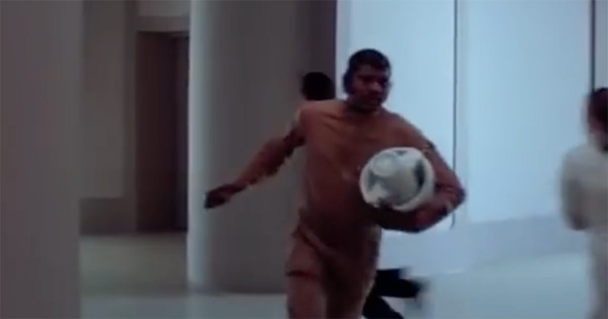 Star Wars scene of Willrow Hood running through Cloud City while carrying a white canister, a brief background extra who became a cult favorite among fans.