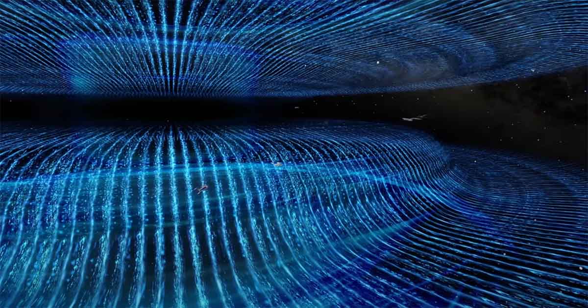 USS Enterprise entering the immense blue energy field of V’Ger from Star Trek The Motion Picture.