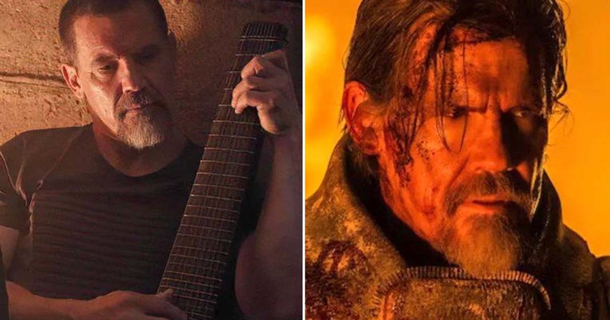 Josh Brolin as Gurney Halleck playing the baliset and in battle armor in the Dune films directed by Denis Villeneuve.