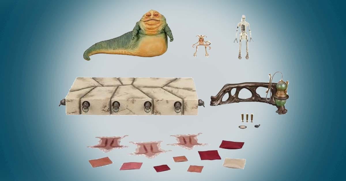 Jabba the Hutt Vintage Collection action figure set with throne and accessories from Star Wars Return of the Jedi.
