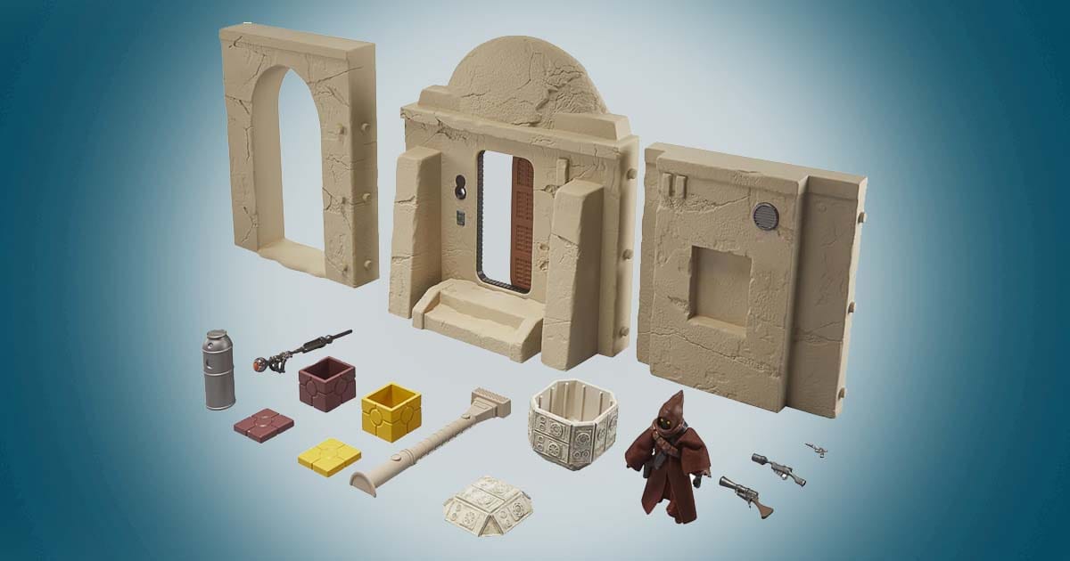 Streets of Mos Eisley Vintage Collection playset with Jawa figure from Star Wars A New Hope.