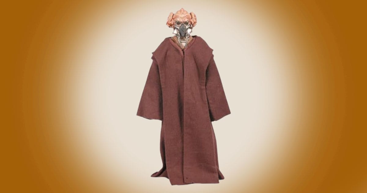 Star Wars Plo Koon 12 inch action figure wearing brown Jedi robes on neutral background.