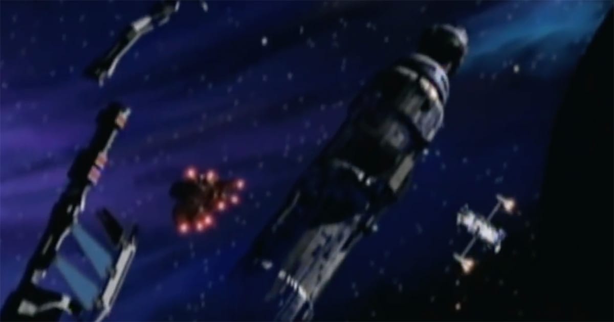 Babylon 5 CGI fleet scene showing multiple reusable digital ships in open space.