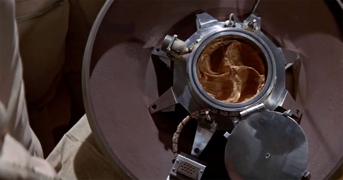 A sealed laboratory containment chamber holding an alien microorganism inside the Wildfire facility in the film "The Andromeda Strain" (1971).