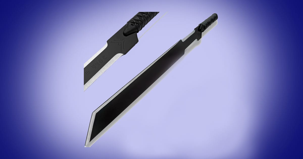 Duncan Idaho long blade replica from Dune with black coated stainless steel blade and wrapped handle.