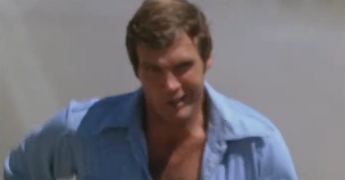 Steve Austin running with bionic performance measurements displayed on screen in The Six Million Dollar Man