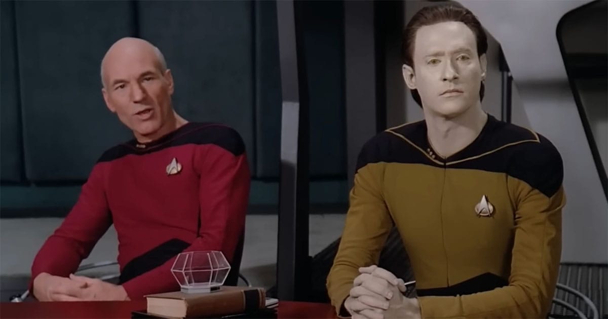 Data and Captain Picard seated together in Star Trek The Next Generation