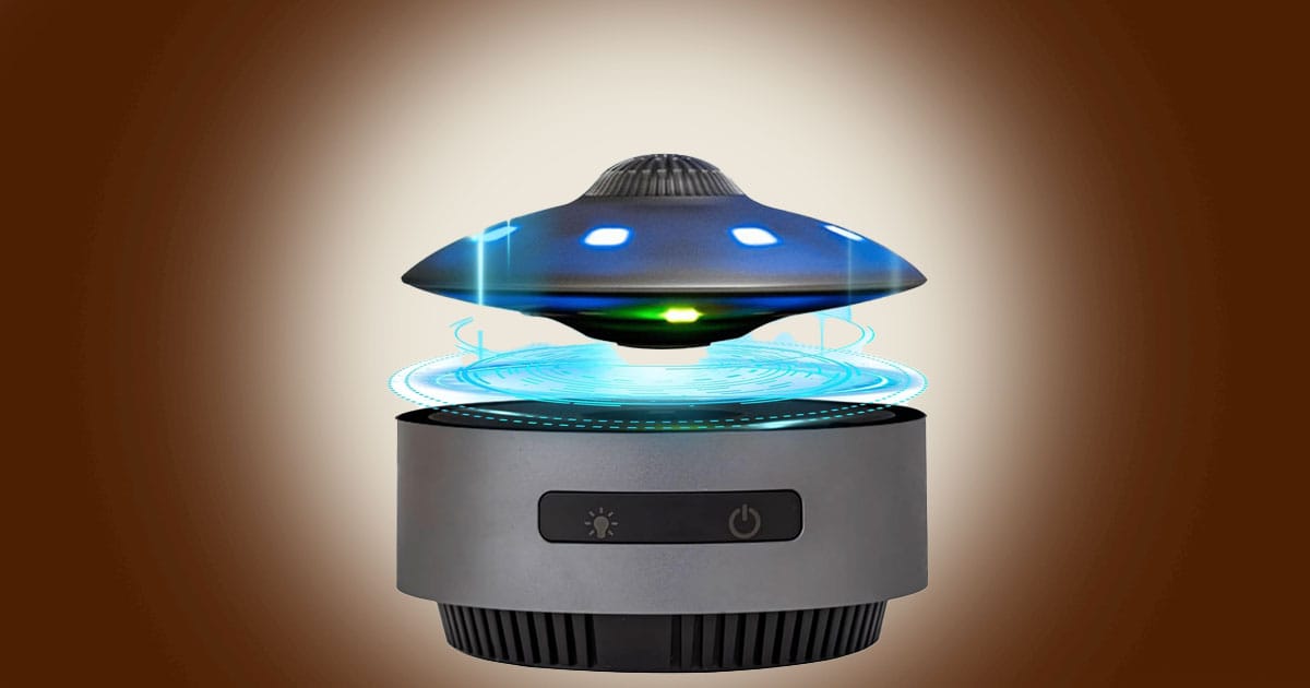 A hovering disc shaped craft suspended above a glowing field, suggesting quiet observation and unanswered questions.