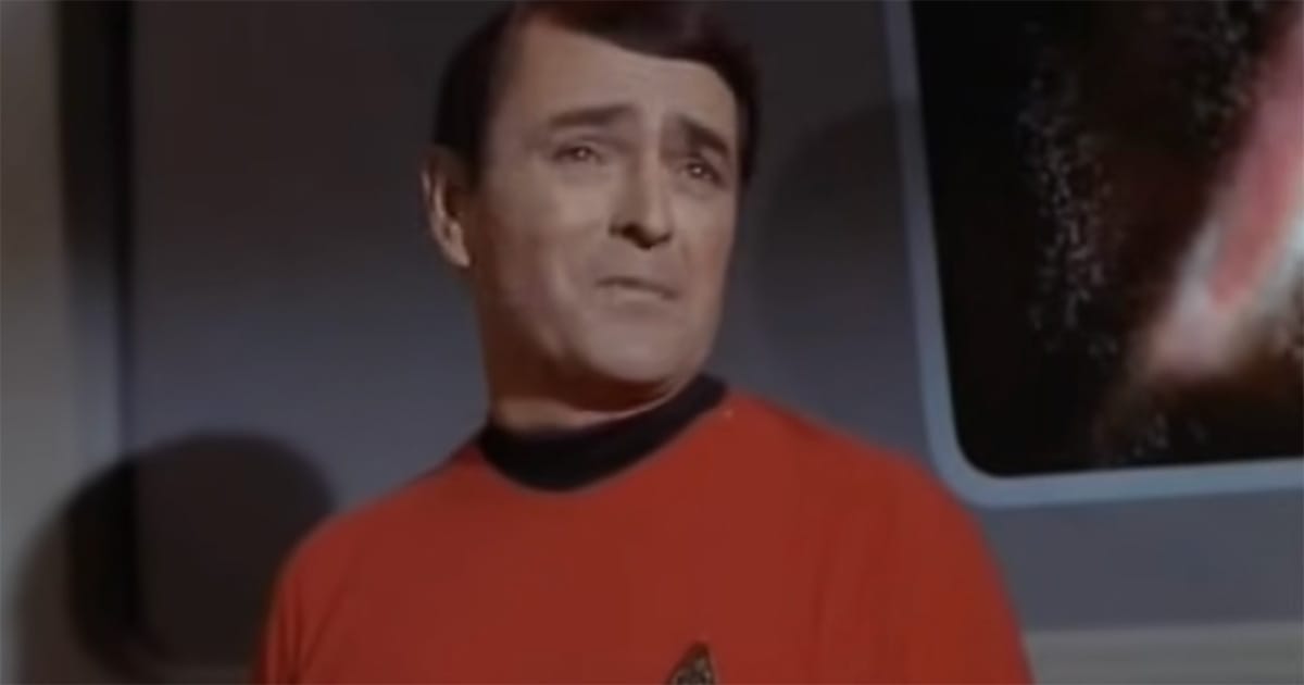 James Doohan as young Scotty on the bridge of the Enterprise in Star Trek The Original Series.