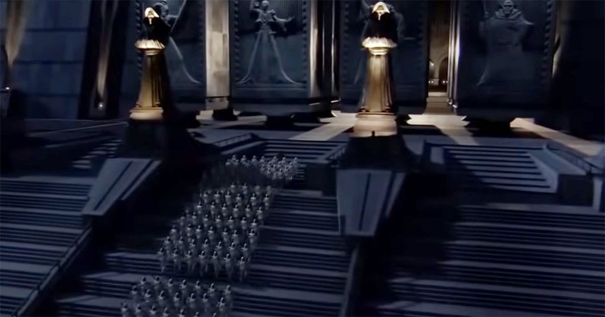 Clone troopers filling the Galactic Senate chamber immediately after Order 66.