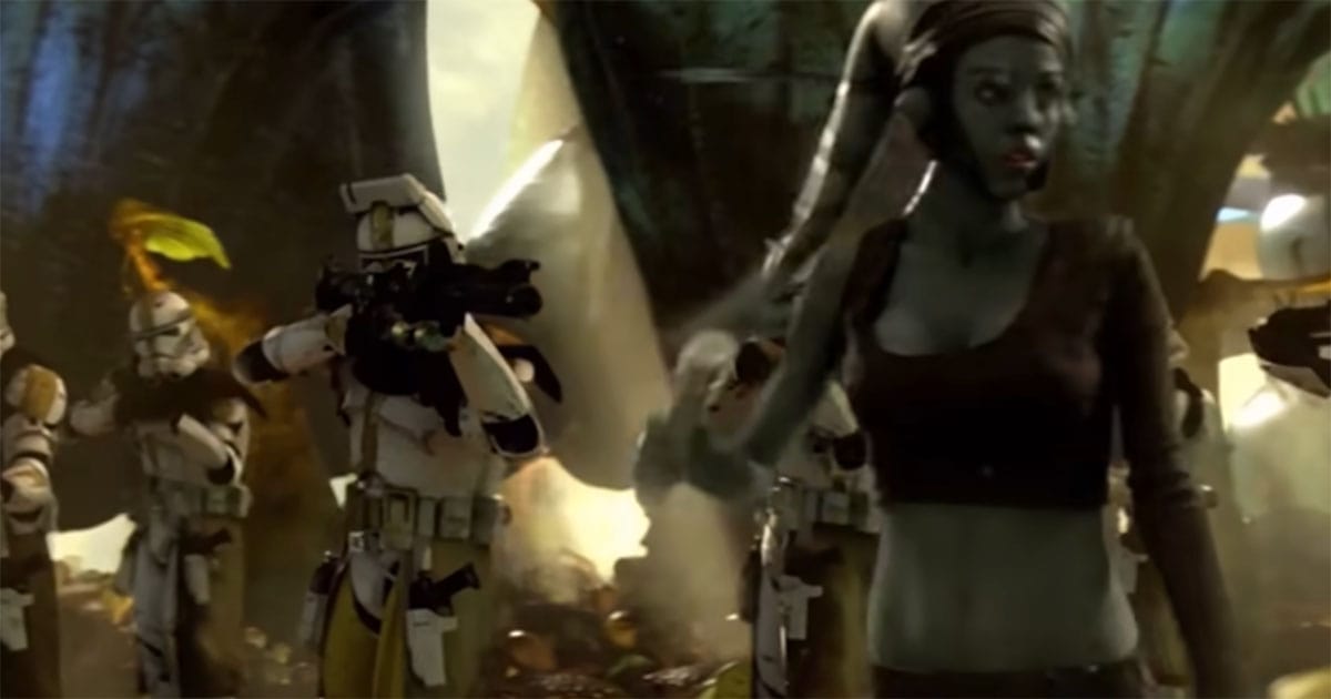Clone troopers carry out Order 66 by firing on a Jedi during the Clone Wars.