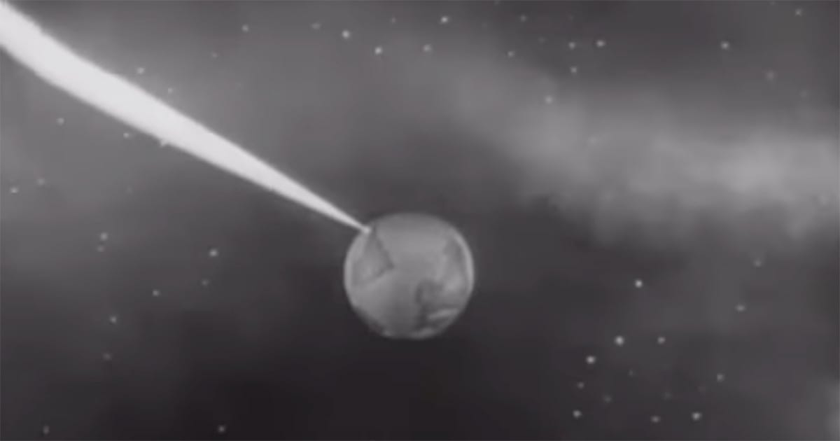 Energy beam striking a planet in the 1938 science fiction serial "Flash Gordon’s Trip to Mars."