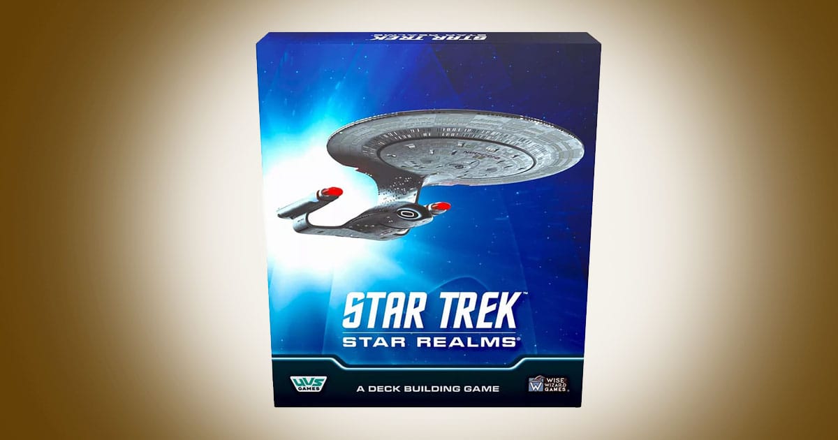 Star Trek Star Realms core set box with USS Enterprise artwork and deck building game design.