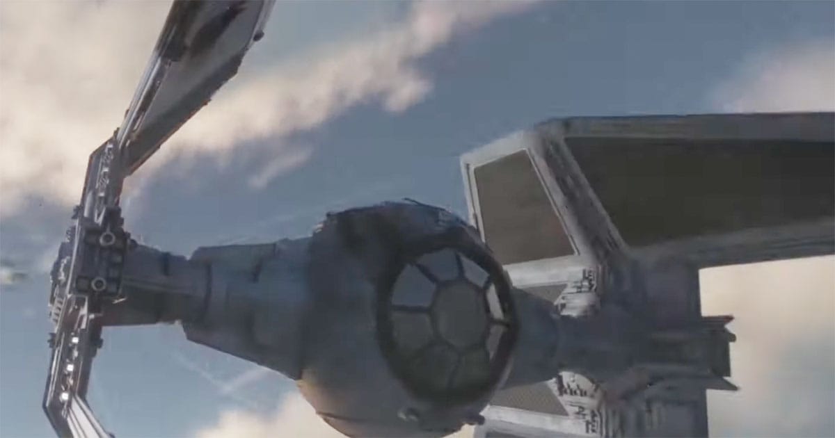 Imperial TIE fighter showing the spherical cockpit and solar panel wings in "Star Wars."