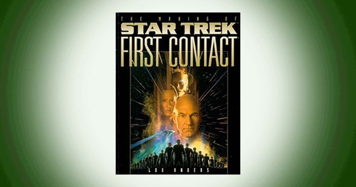 Star Trek First Contact movie poster featuring Captain Picard, Borg Queen, and crew with space background.