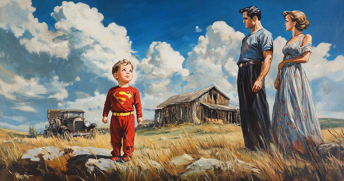 Superman's landing in the Kent's field made all the difference.