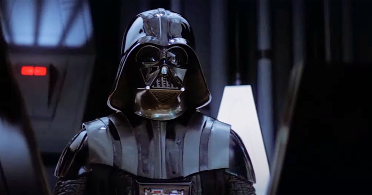 Darth Vader in full armor aboard the Death Star in “Star Wars”