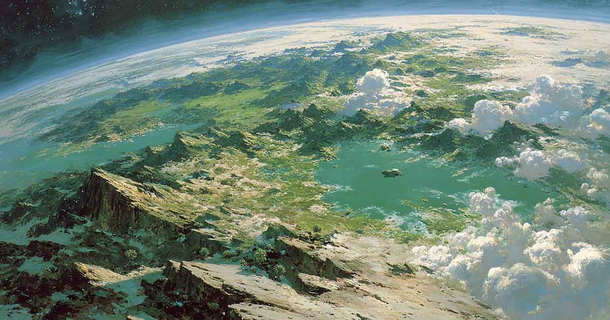 An orbital image of a planet being terraformed.