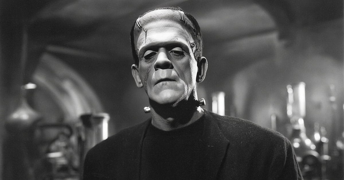 The Frankenstein monster in black and white.