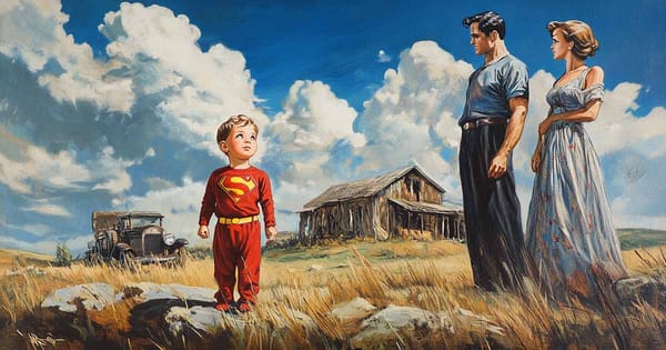 Superman's landing in the Kent's field made all the difference.