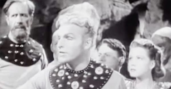 Flash Gordon with Dr Zarkov and Dale Arden in the 1938 science fiction serial "Flash Gordon’s Trip to Mars."